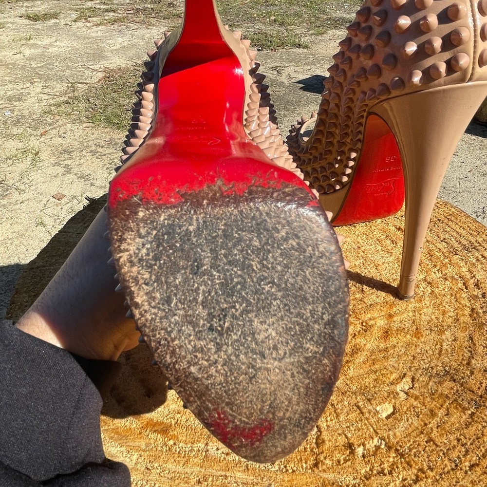 Christian Louboutin Studded Tan Heels - Picture 9 of 11